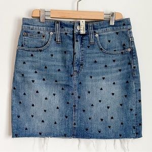 • NWT! • Madewell mid wash denim mini skirt with black hearts print
